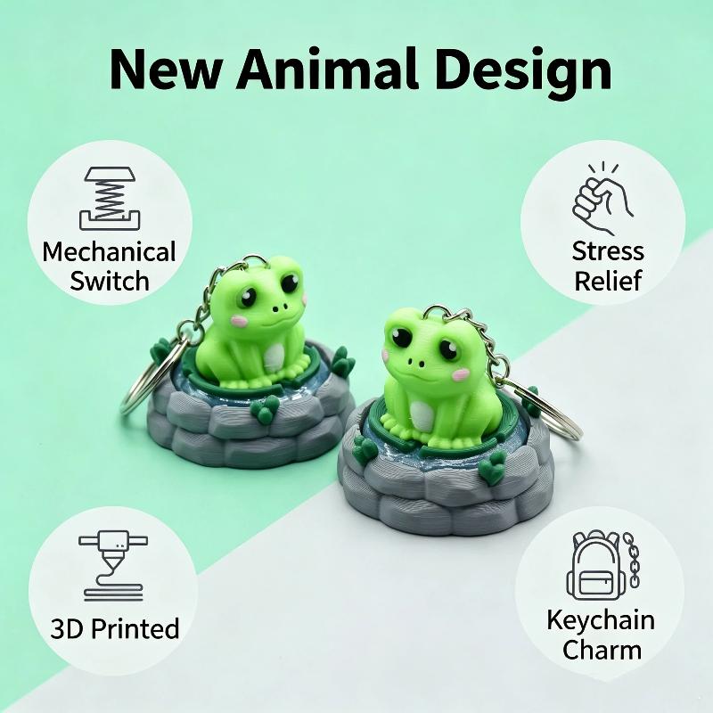 Creative Mini Fidget Keychain Built-in Mechanical Buttons Cute Frog Eagle Chick Broccoli Design for Bag Pendant Party Favors