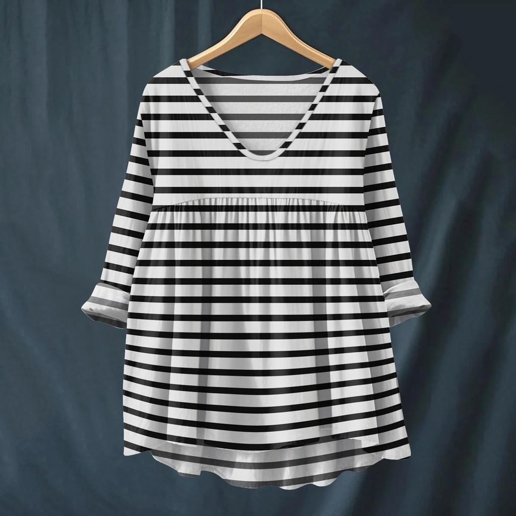 Women's Fashionable And Casual Shirt Long-sleeved V-neck Print Cotton And Linen Blouse