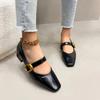 2025 New Buckle Strap Women’s Low Heel Pumps Square Toe Elegant Dress Comfortable Classic Plus Size Shallow Office Shoes