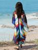 EDOLYNSA 2024 Plus Size Colorful Butterfly Printed Hand-knit V Neck Casual Kaftan Women House Dress Summer Beachwear Swimsuit Cover Up Q1634