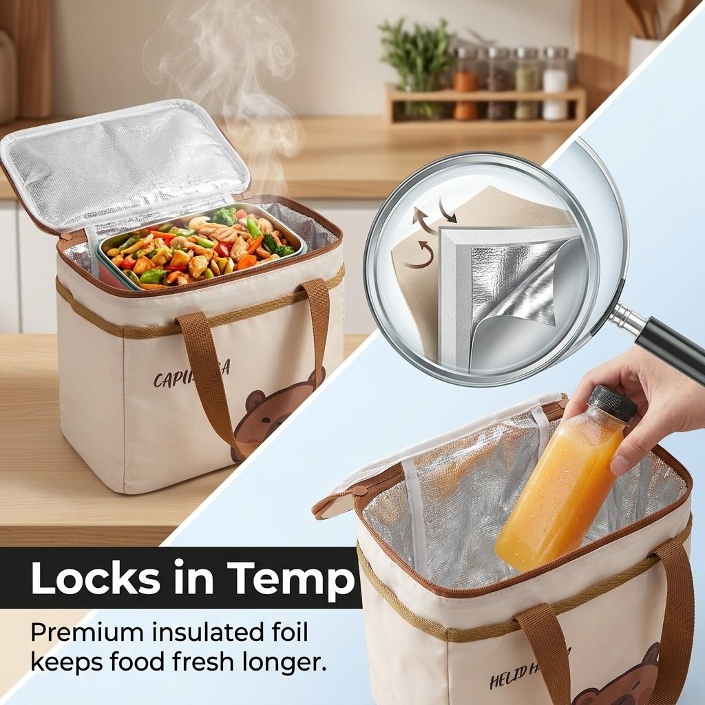 Large Capacity Insulated Lunch Box Bag Outdoor Portable Waterproof Storage Bag With Handle Cartoon Food Container Thermal Bag