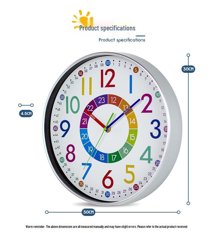12" Colorful Cartoon Wall Clock - Creative Silver Frame for Living Room, Study, or Kids' Room