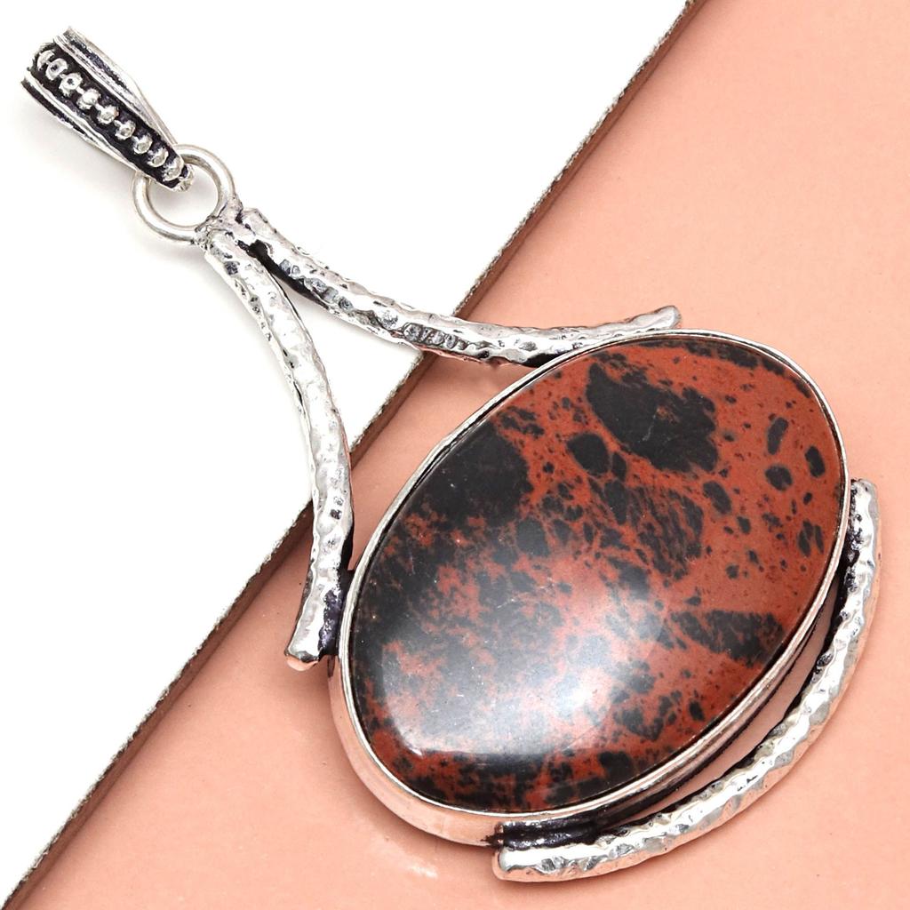 Mahagoni Obsidian Handgefertigt Damen Unisex Silberschmuck Anhänger 2.5