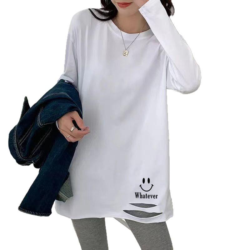 Damen Midilanges Langarm-T-Shirt - Frühling & Herbst 2025 Kollektion, Süßer & Cooler Lagen-Sweatshirt-Stil