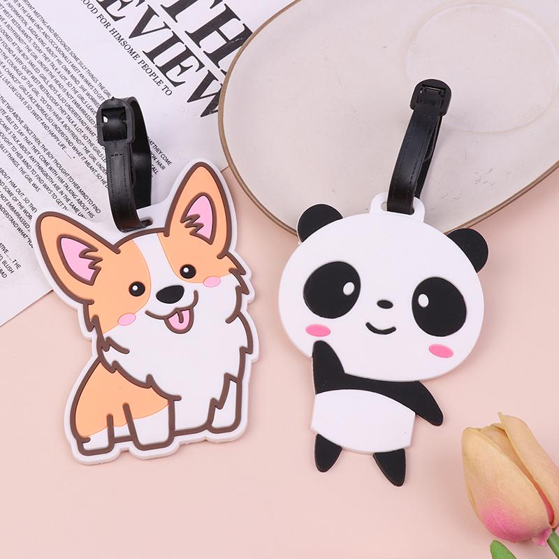 1Pc Luggage Tag Cute Corgi Panda Suitcase Portable Travel Label Accessories