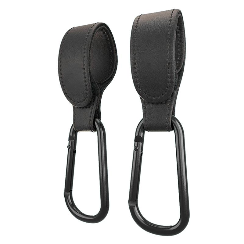 Convenient Baby Stroller Hooks Clips Stroller Accessories Aluminum Alloy Carabiner for Hanging Diaper Bags PU Leather