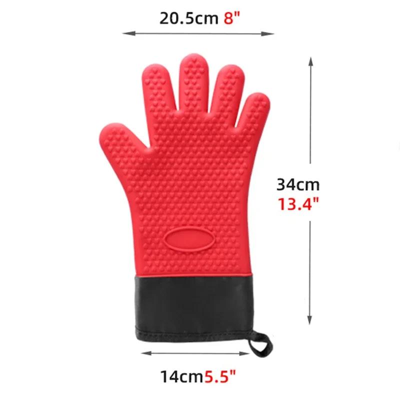 Lange Dikke Siliconen Handschoenen Hittebestendig Antislip Magnetron Ovenwanten Keuken BBQ Bakken Koken Canvas Stiksels Ovenwanten