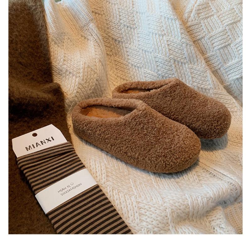 Wool version bag head, one pedal, velvet warm cotton shoes, women's half slippers, lazy fluffy shoes