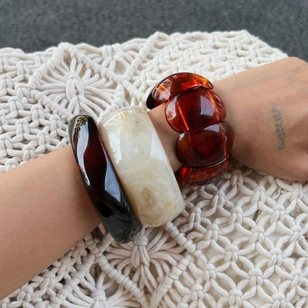 Geometric Irregular Wide Bracelet Bohemian Retro Hand Ring Exaggerated Acrylic Bangle  Gift