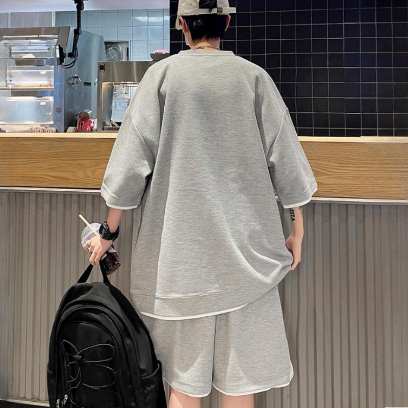 Waffle Suit Men's Summer Short-sleeved Fashion Loose T-shirt Shorts Casual Sports Suit