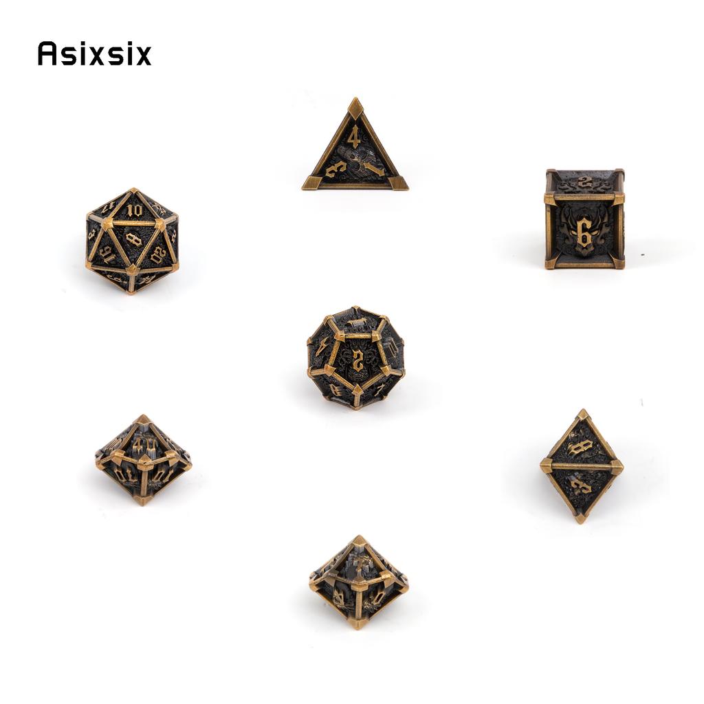 7 Pcs Black Yellow Skull Metal Dice Solid Metal Polyhedral Dice Set Suitable for Role-Playing RPG Board Game Card Game