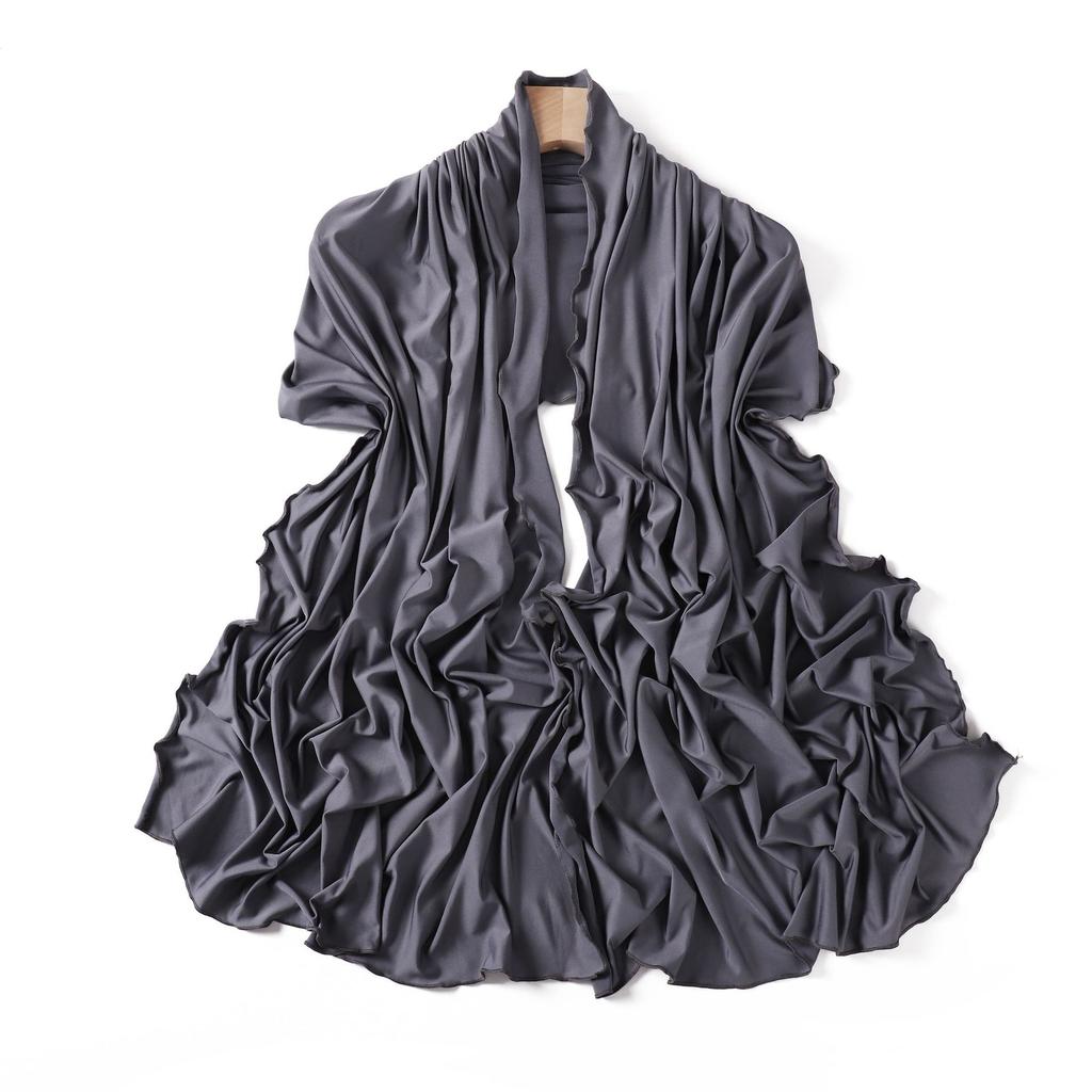 Luxury Wavy Edge Jersey Hijabs For Women Solid Color Modal Milk Silk Scarf Headscarf Autumn Shawl Stretchy Chiffon Scarf Ramadan