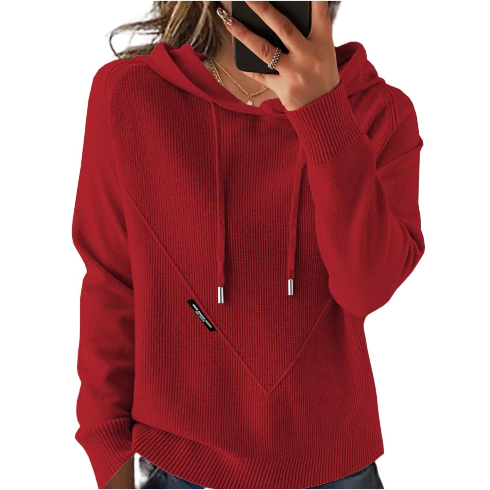 Fashionable Women s Knitted Sweater Lazy Loose Slim Hoodie Sweater XL красный
