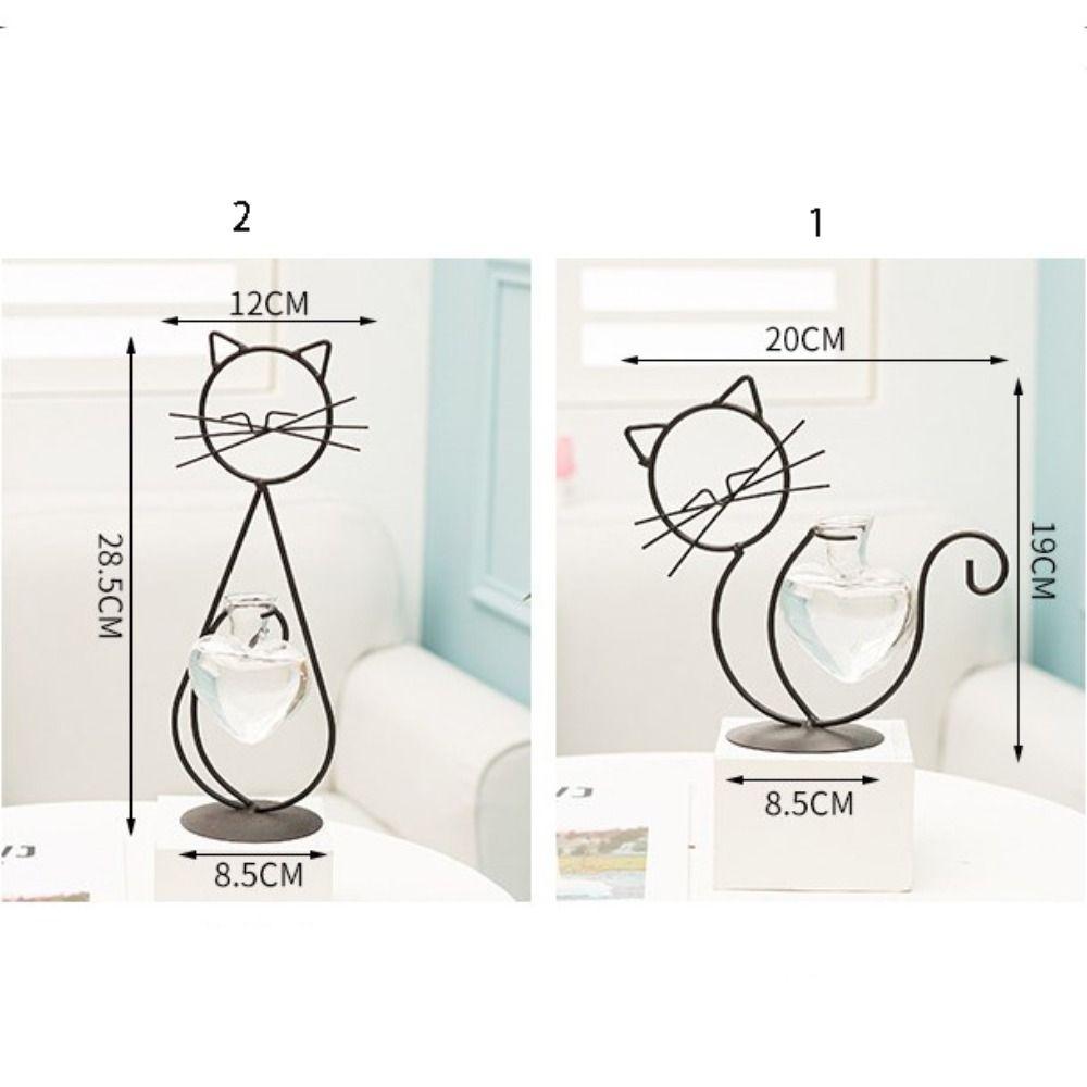 With Metal Holder Heart Glass Vases Cute Wrought Iron Vase Simple Cat Shape Hydroponic Vases  Table