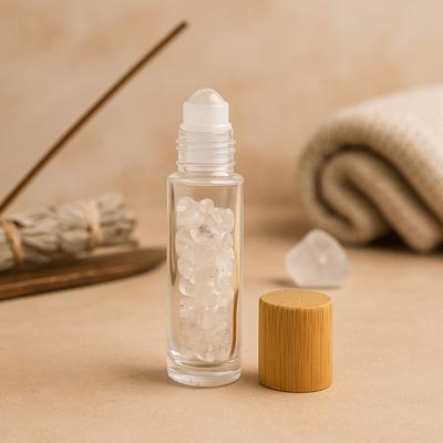 Essential Oil Roller Bottle Rock Quartz Wooden Cap