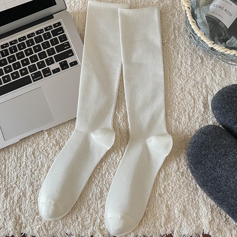Pressure Calf Socks for Slimming and Sweetening in Autumn and Winter, Solid Color Versatile Socks, Women's Pure Cotton Knee-length Socks