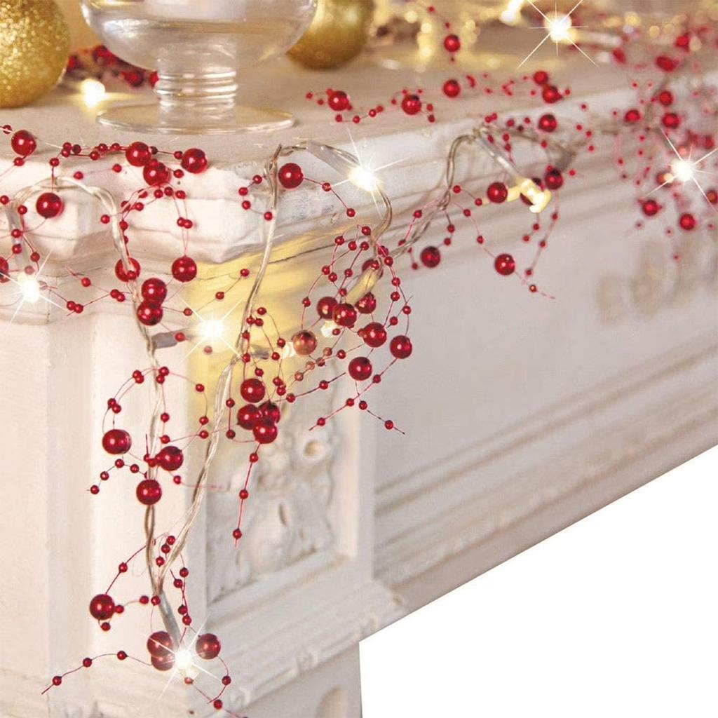 Lighted Berry Beaded Garland Christmas Decorations For Indoor Outdoor Home Mantel Fireplace Holiday Party Decor 10FT