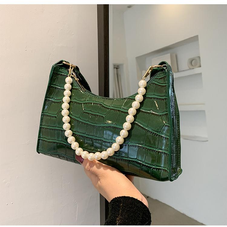 

White/Black Alligator Pattern Leather Underarm Handbags Luxury Shoulder Purses For Lady Shopping Bag Fashion Girls Zipper Clutch 24cmX15cmX6cm зелёный