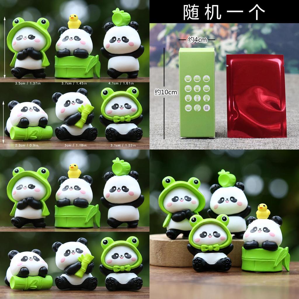 Cute Panda Embracing Bamboo With Frog Headwear Mini Model For Kids And Collectors