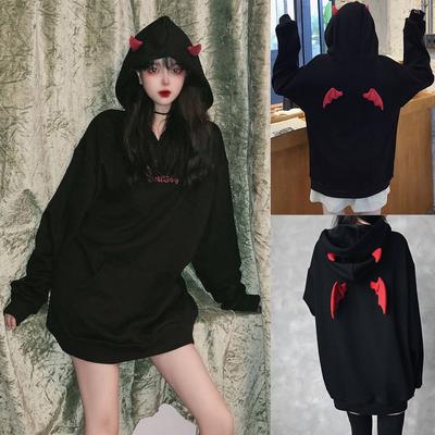 Femei Fata Kawaii Hanorac Hanorac Top Harajuku Demon Wings Punk Gotic Negru
