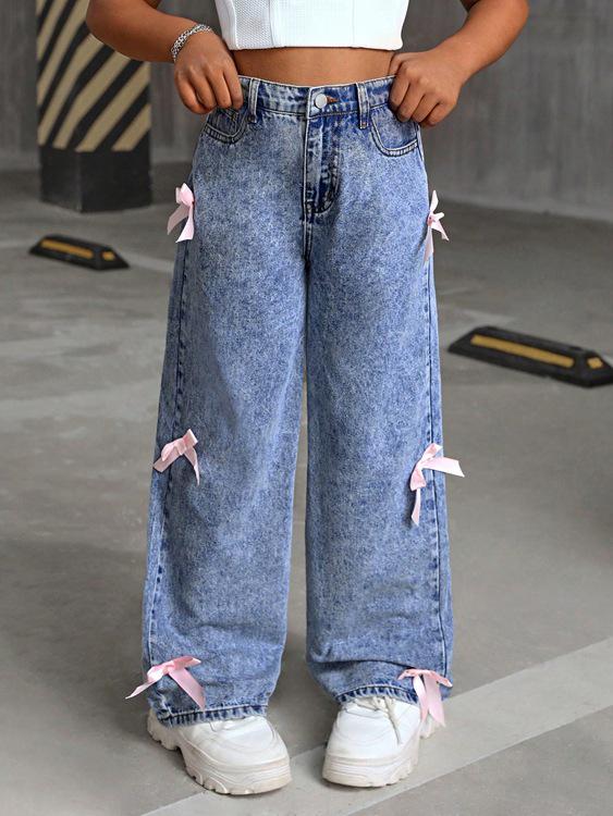 

Girls Fashion Snowflake Wide-Leg High-Waist Bow Pants 140 cm