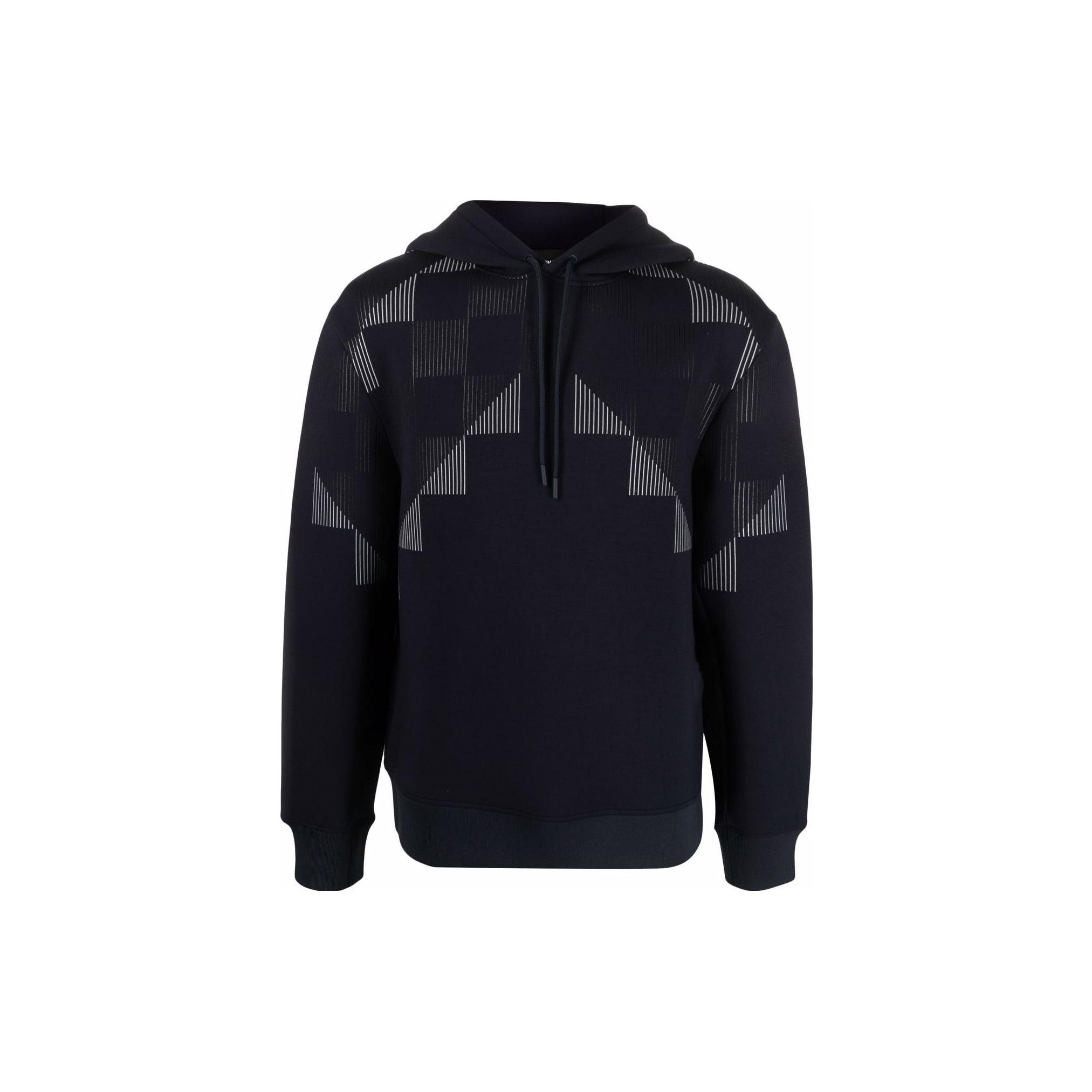 Emporio Armani SS22 Geometric Pattern Printed Knit Loose Hoodie Men hoodie Dark-Blue 3L1M6P-1JV9Z-F910 L