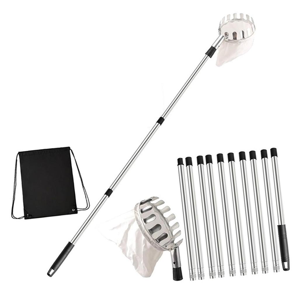 Telescopic Fruit Collection Tool Adjustable 3.3ft To 13ft Handle With Durable Stainless Steel Head For Gathering Apples Pears Oranges In Gardens