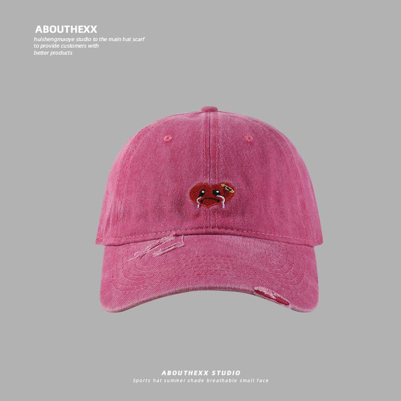 Hat Female Cartoon Embroidery Washed Cap Student Couple Versatile Baseball Cap Outdoor Casual Sun Hat