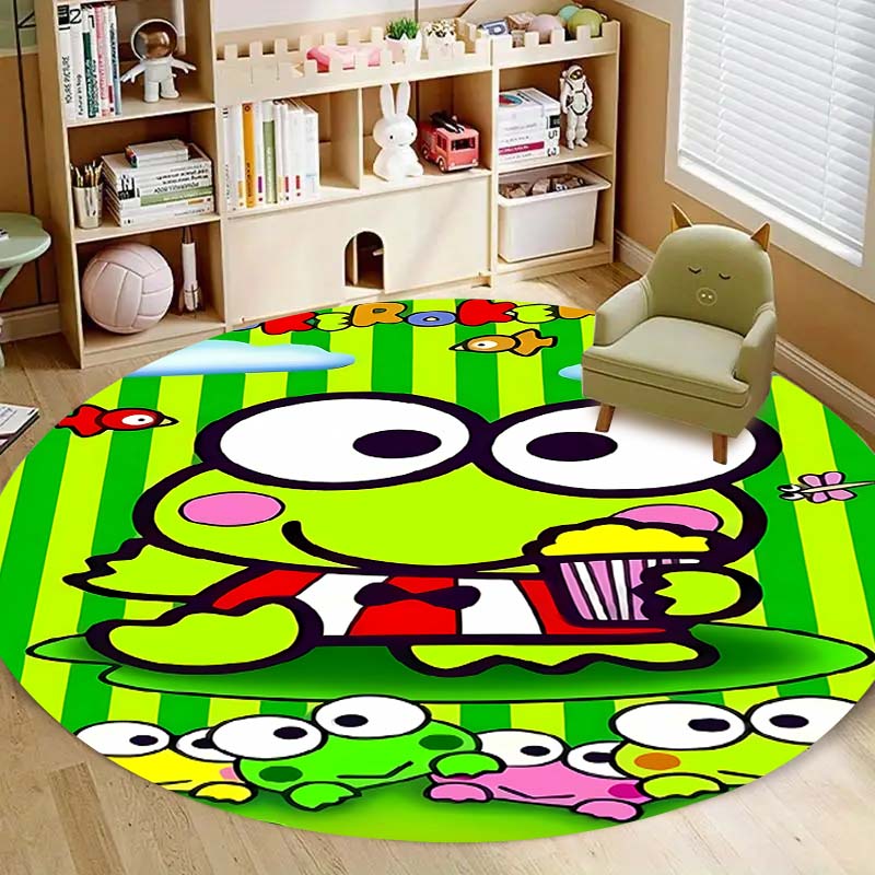 Kawaii Cartoon Keroppi Round Carpet Non-Slip Circle Area Rug Children Playroom Nursery Bedroom Home Floor Mat