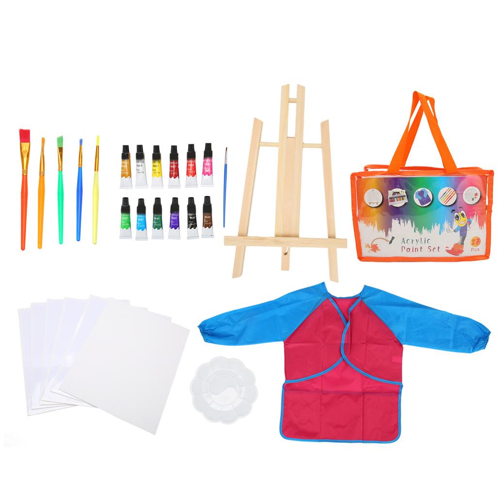 27Pcs Kids Paint Set Washable Assorted Colors Waterproof Smock Acrylic Painting Supplies for Children Family Education
