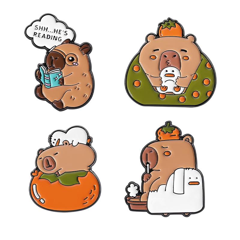 4-8PCS/SET Enamel Pins Custom Cute Capybara Oil Painting Brooches Lapel Badges Clothes Animal Jewelry Gift for Kids Friends