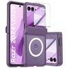 Para Motorola Razr 50/60 com Alimentação Magnética, Design Fino, Protetor de Tela, Proteção da Dobradiça, Capa Protetora de Celular Transparente Fosca à Prova de Choque - Roxa