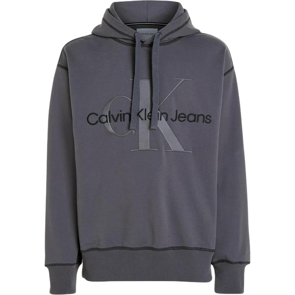 Calvin Klein Jeans Minimalist Letter Embroidered Loose Hoodie Long Sleeve Sweatshirt Men Hoodies Washed-Black J30J324623-PT2