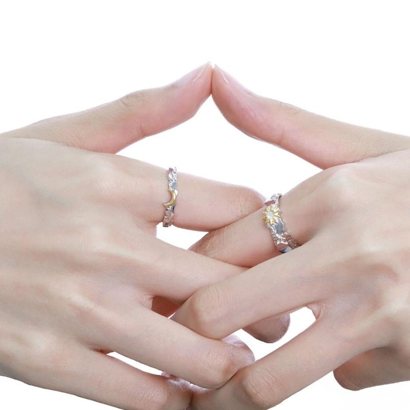 Delicate Love Sun Moon Matching Rings Stainless Steel Sun Moon Rings for Couples Simple Elegant Love Rings Jewelry