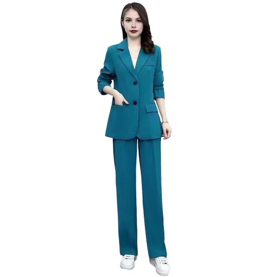 Women's Formal Coat and Pants Set with Lapel and Single Button Jacket