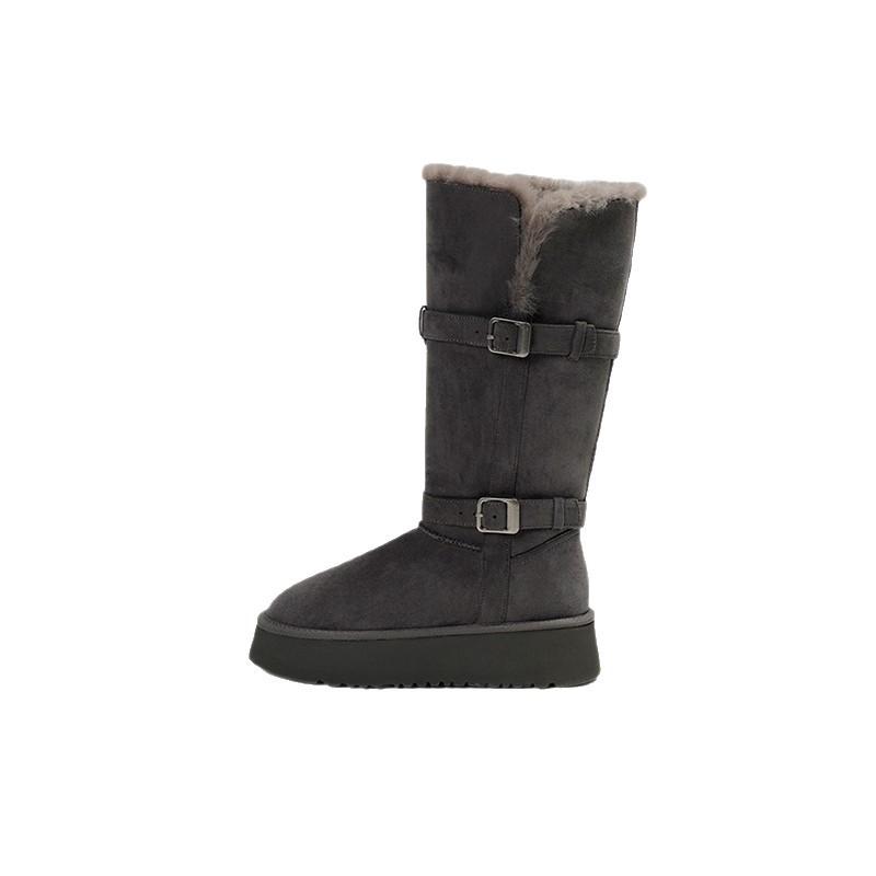 Blauer Schrank, graue Schneestiefel mit dicker Sohle für Damen 2025 Winter neu langer Schaft Samt verdickt warm hohe Stiefel Baumwollschuhe