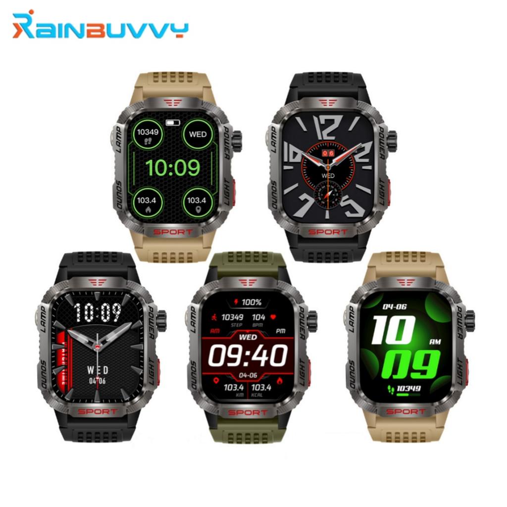 Rainbuvvy HT29 Fullskjerm Berøring Smartklokke IP68 Vanntett 2,01 tommer IPS HD Stor Skjerm Bluetooth Sportsklokke Støtter Lommelykt Kompass