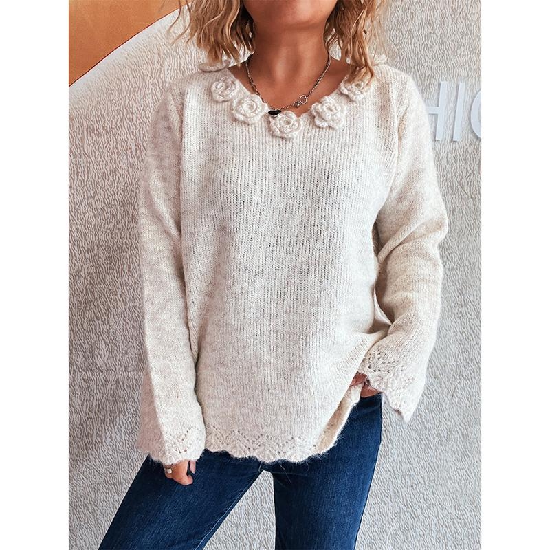 Women s Autumn Winter Floral Patchwork Pink Sweaters Female Fashion V Neck Knitted Chic Pullovers L бежевый