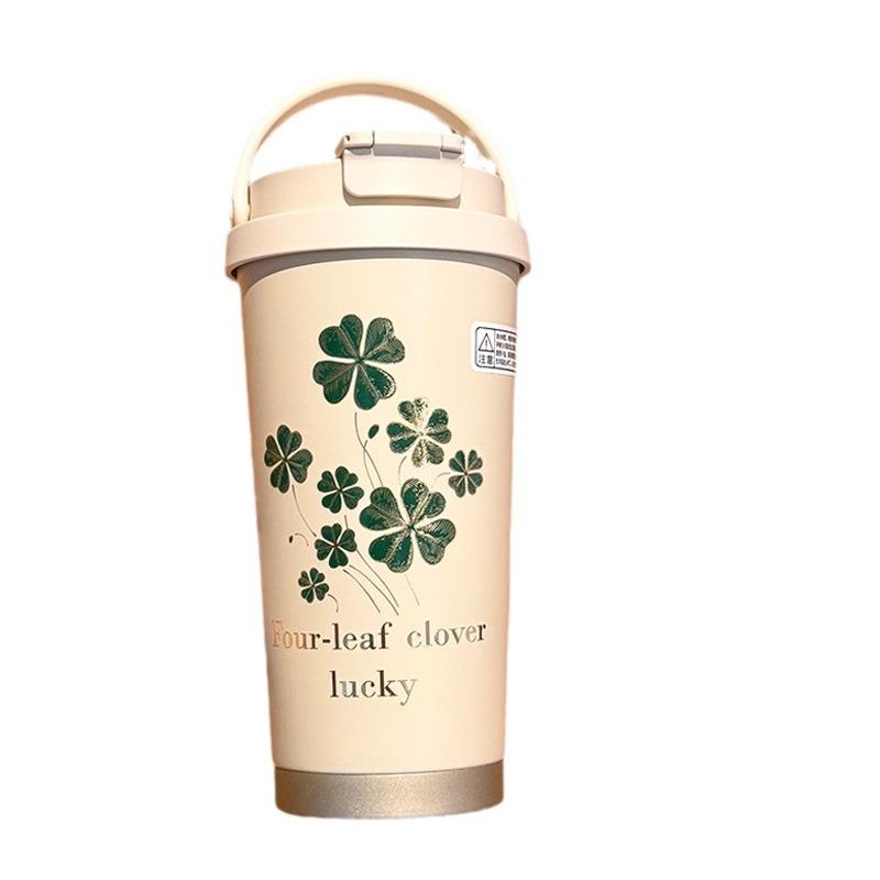 Four-leaf Clover Double Drink Thermos Cup Gift Box Coffee Cup Straw Cup Stainless Steel Portable Fall Proof