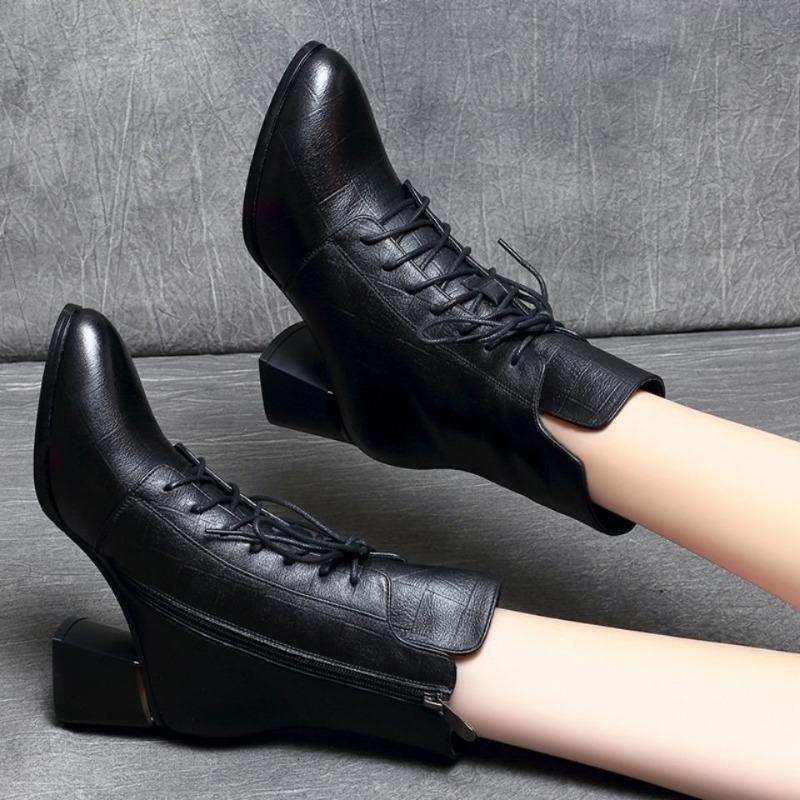 thick heel Martin boots women's medium heel autumn and winter new fashion boots leather boots short boots medium boots women