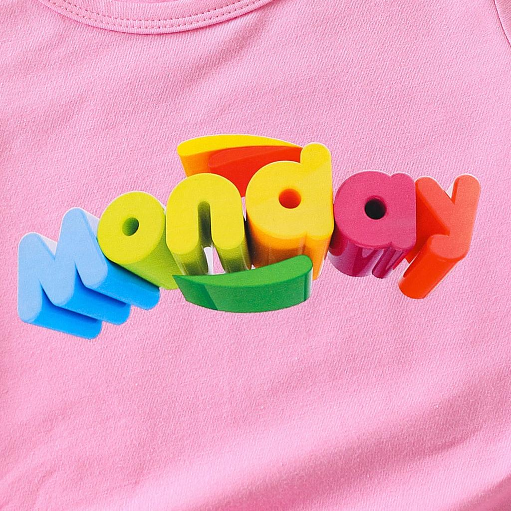 1-10 Years Old Girls Days Of Week Cotton Tees Week Calendar Graphic Print Casual & Trendy T-shirts For Spring & Summer