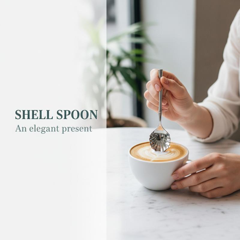 Stainless Steel Seashell Dessert Stirring Spoon BPA Free Smooth Edge Coffee Spoon for Restaurant Afternoon Tea Souvenir Gift