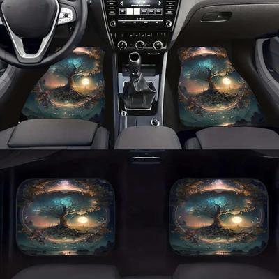 Set aus 4 Automatten mit Lebensbaum-Design: Geeignet für Vorder- und Rücksitze - Kompatibel mit den meisten Fahrzeugen