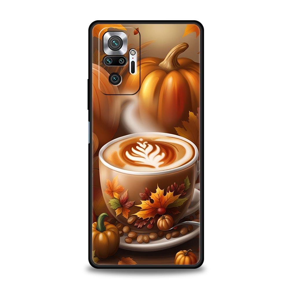 Pumpkin Autumn Leaves Coffee Phone Case Cover for Redmi 14C 10C Note 15 14 13 12 10 11 K40 Pro Plus 5G Soft TPU Shockproof Capas