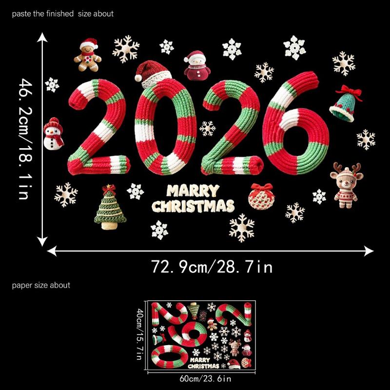 2026 Christmas Static Window Decals - Festive Glass Stickers For Home/Car/Door, Holiday Decorations, Santa Claus Snowman
