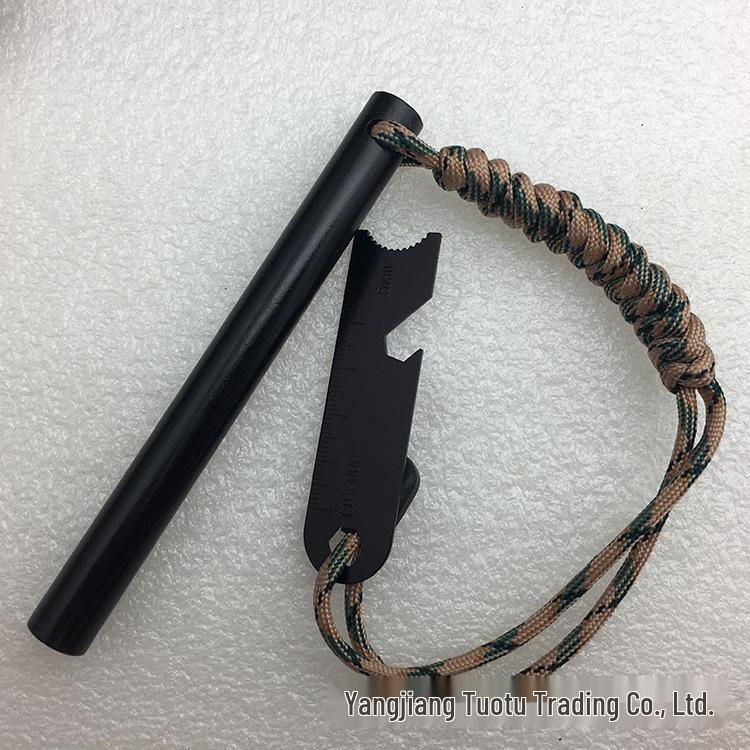 Outdoor Fire Starter with Scraper & 7-Core Paracord, 12.7*127mm Flint Magnesium Rod for Camping