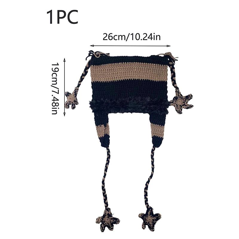 Japonský designér Pentagram Čepice Beanie Dámská Podzim Zima Teplá Ochrana uší Ručně pletená čepice Kočičí uši Pruhovaná čepice Y2K