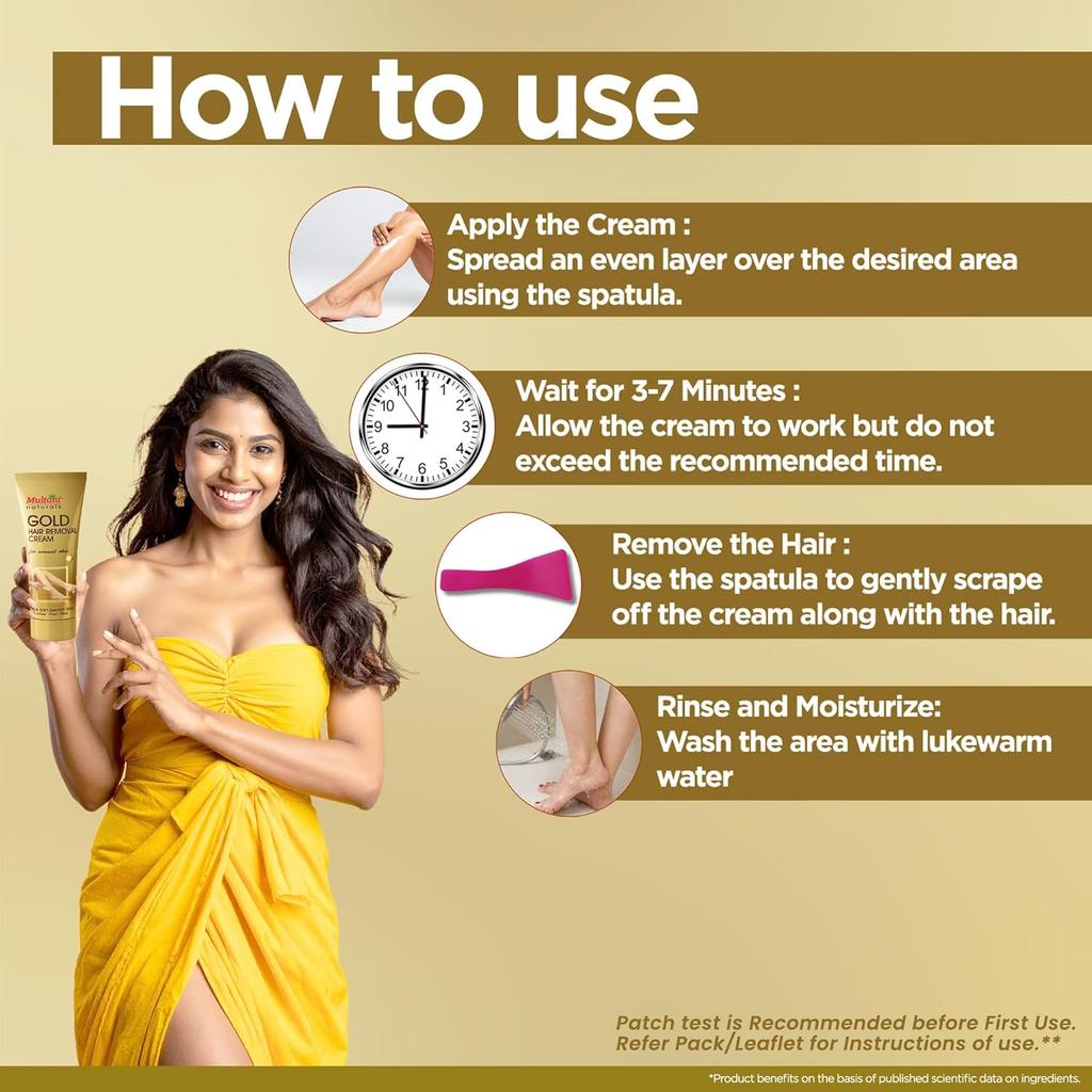 Multani Natural Gold Hair Removal Cream 60 ml Pack of 2 Radiance Formula Enriched With Gold Pearl Powder Vitamin E