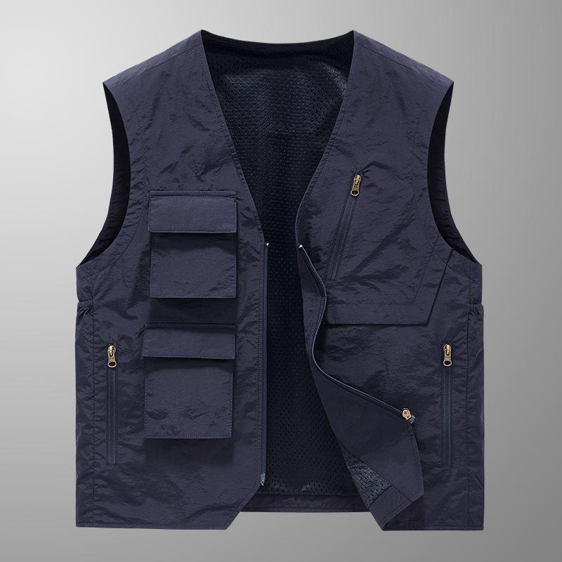 Middle-aged and Young Men Fishing Vest Outdoor Use Spring and Autumn Multi-pocket Horse Clip Mountaineering Photography Vest Dad Wear Shoulder