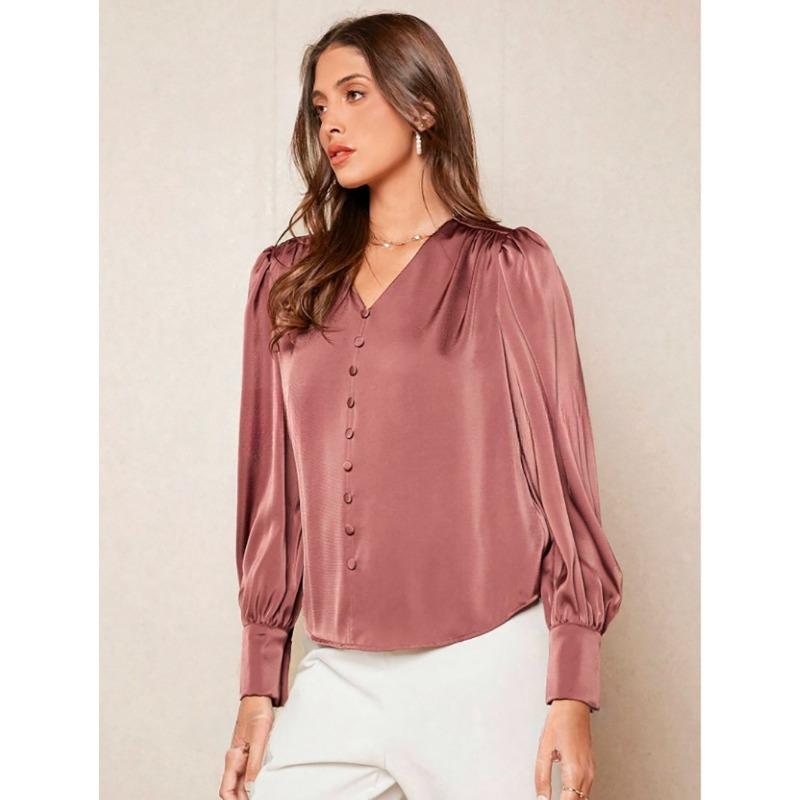 

V-neck Top Fashion Shirt Women s Commuter Style Top European American Clothing Blouses S рожевий